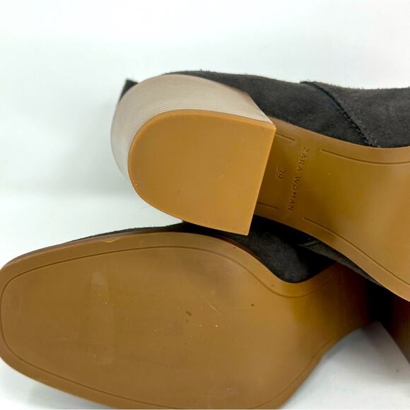 Zara Grey Suede Leather Stacked Heel Pull On Booties - Picture 8 of 9